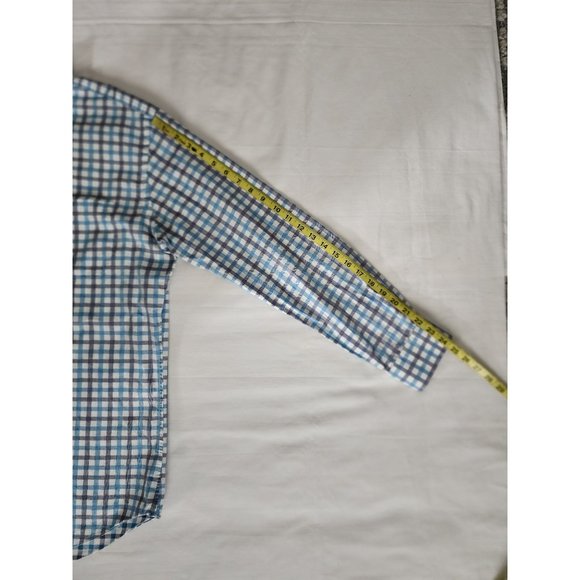 Neiman Marcus Men's Blue Plaid Trim Fit Long Sleeve Shirt Size 16½ - Picture 8 of 9